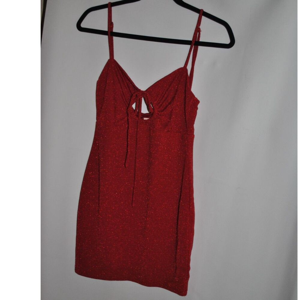 Hey Babe Red Glitter Sparkly Halter Top Size Large
